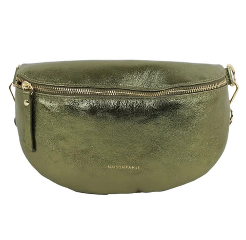 Metallic Leather Bum Bag - Khaki