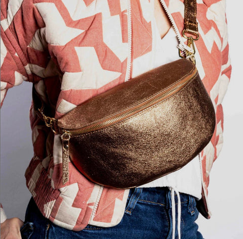 Metallic Leather Bum Bag - Bronze