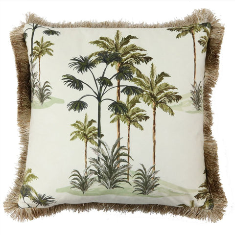 Velvet Palm Tree Cushion - White