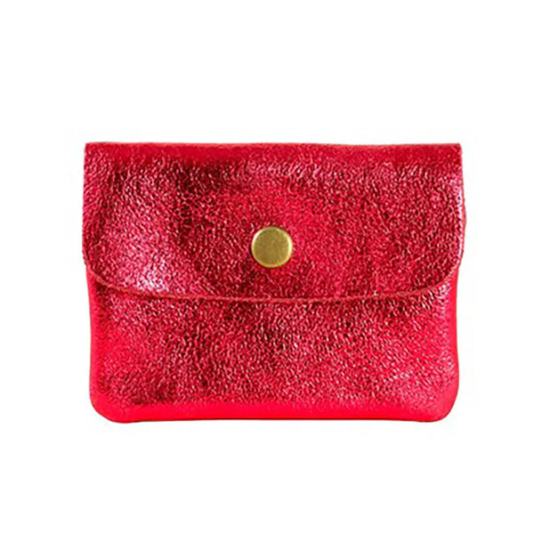 Metallic Leather Coin/Card Purse - Cherry